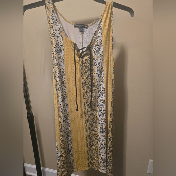 Living Doll Plus Sz Yellow, Black & White Floral Swing Tank Dress Lace-up Front - Picture 1 of 3